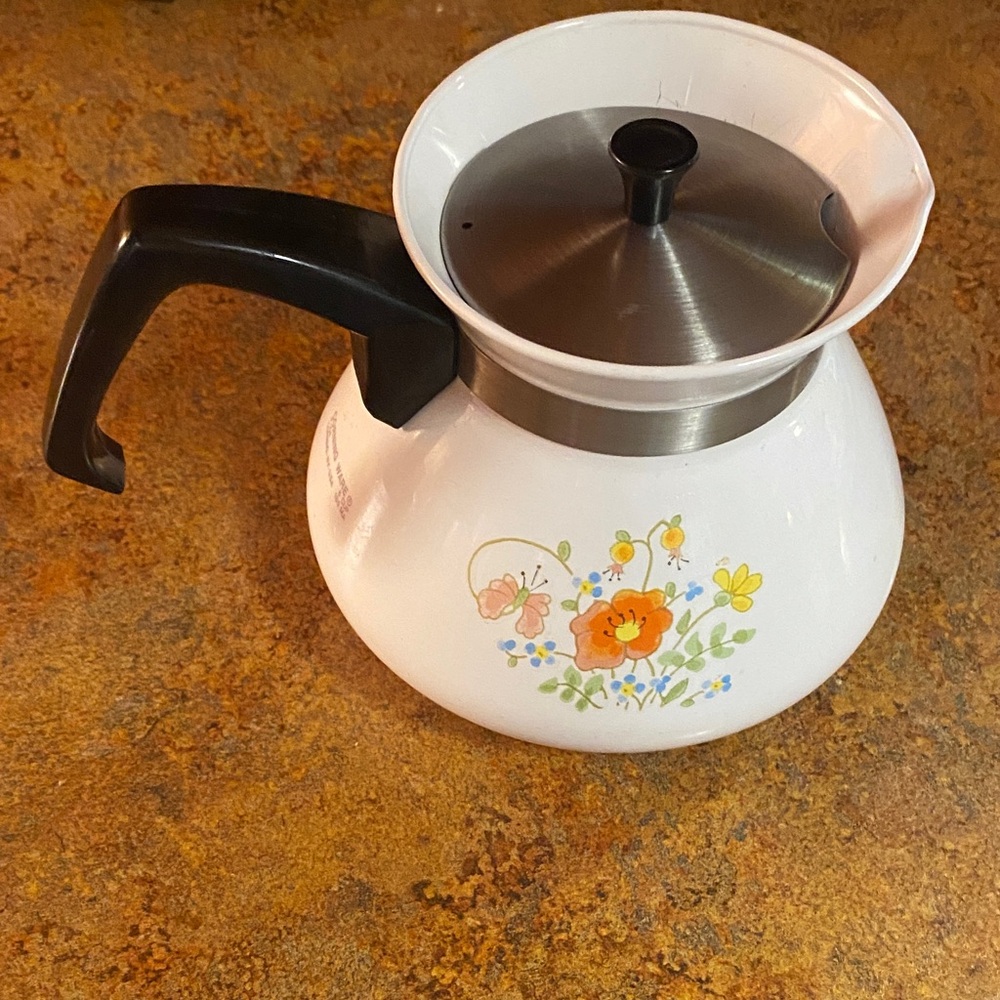 Vintage Corningware Coffee Pot with Floral Design